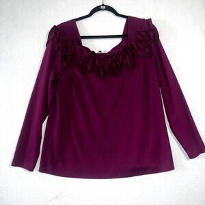 Beautiful by Lawrence Zanan Blouse Women’s XL Wine Ruffle Accent Long Sleeve